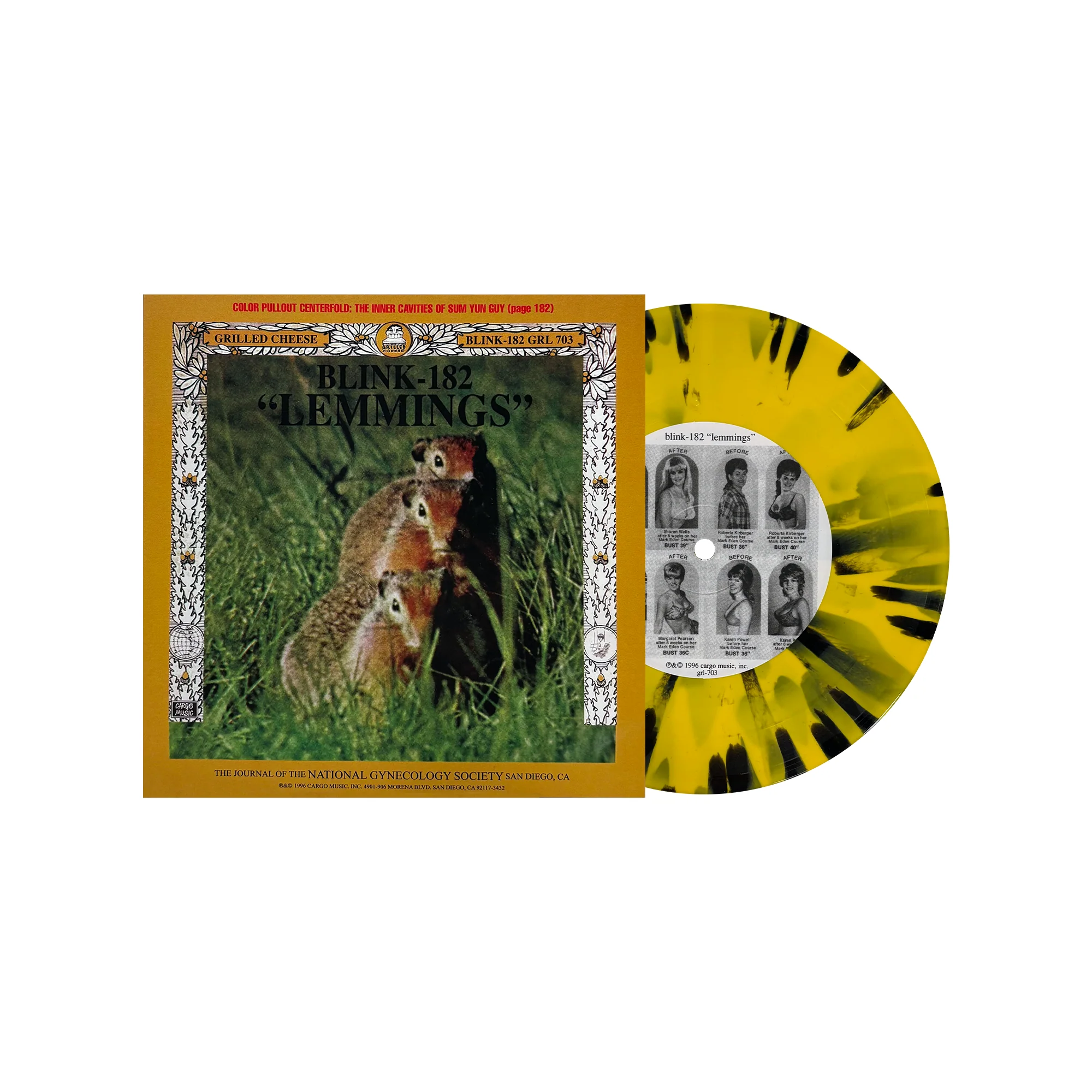 BLINK 182/SWINDLE 'LEMMINGS SPLIT' 7' (Exclusive ' Limited to 300, Mustard w/ Black Splatter Vinyl)