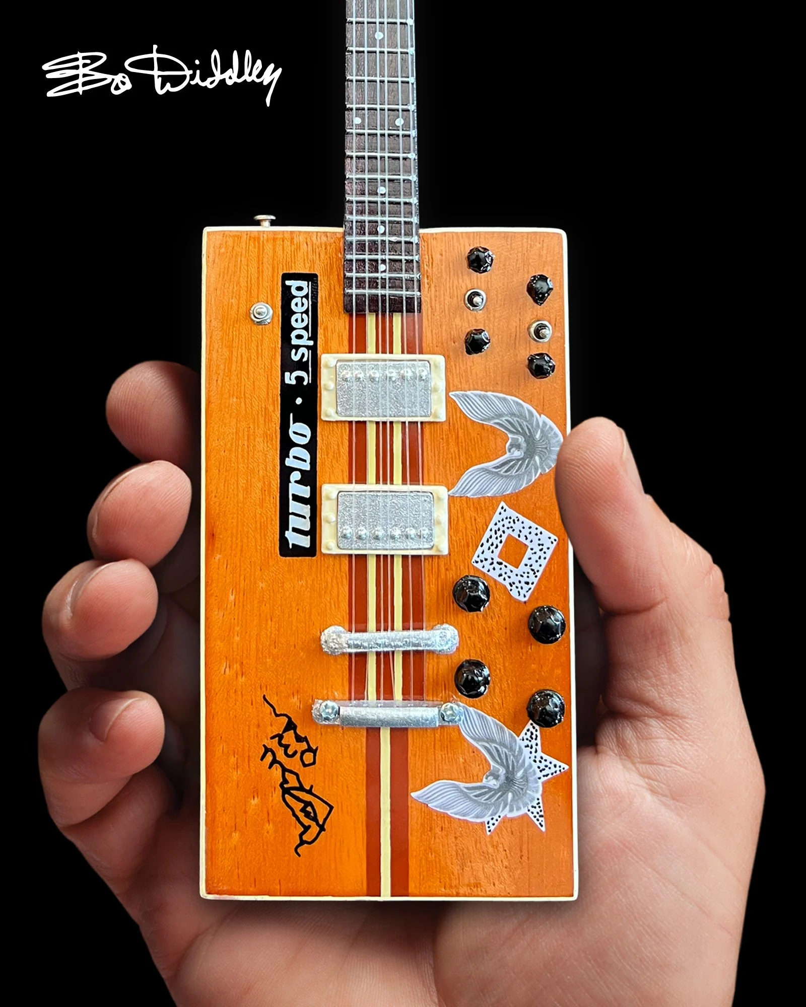 BO DIDDLEY SIGNATURE'TWANG MACHINE' TURBO 5-SPEED KINMAN CUSTOM MINI GUITAR MODEL - Image 2