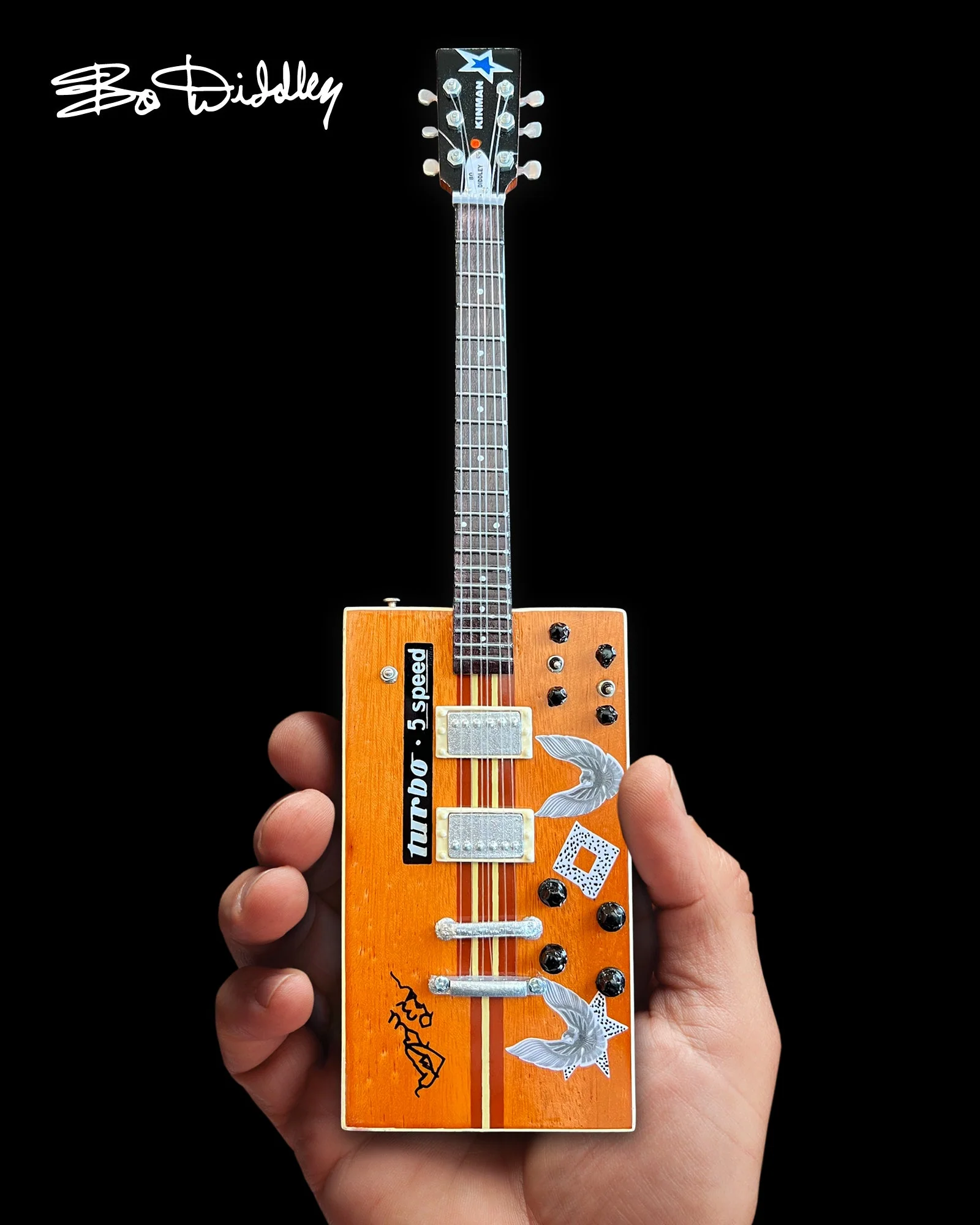 BO DIDDLEY SIGNATURE'TWANG MACHINE' TURBO 5-SPEED KINMAN CUSTOM MINI GUITAR MODEL - Image 3
