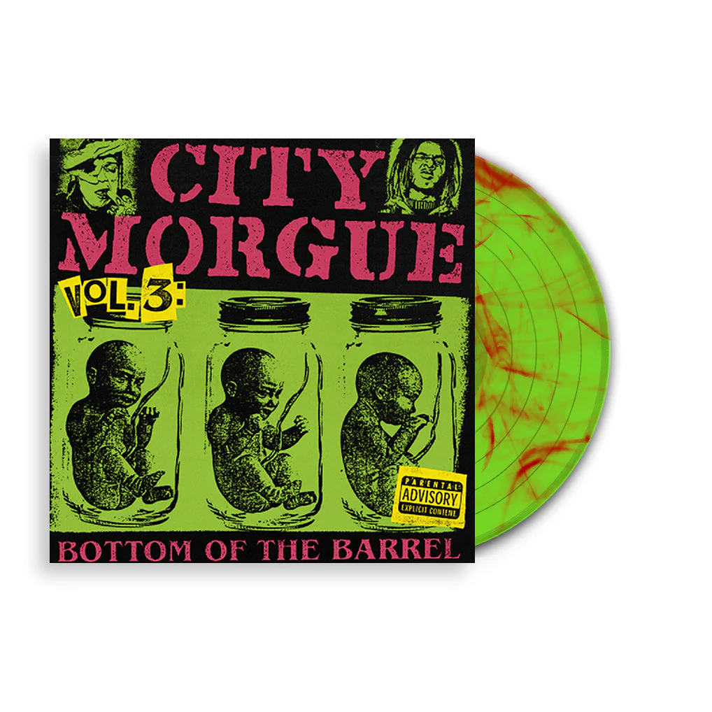CITY MORGUE ‘VOL. 3 BOTTOM OF THE BARREL’ LP - EXCLUSIVE - LTD. 500 - OPAQUE LIME MONSTER GREEN/RED/SWIRL - Image 2