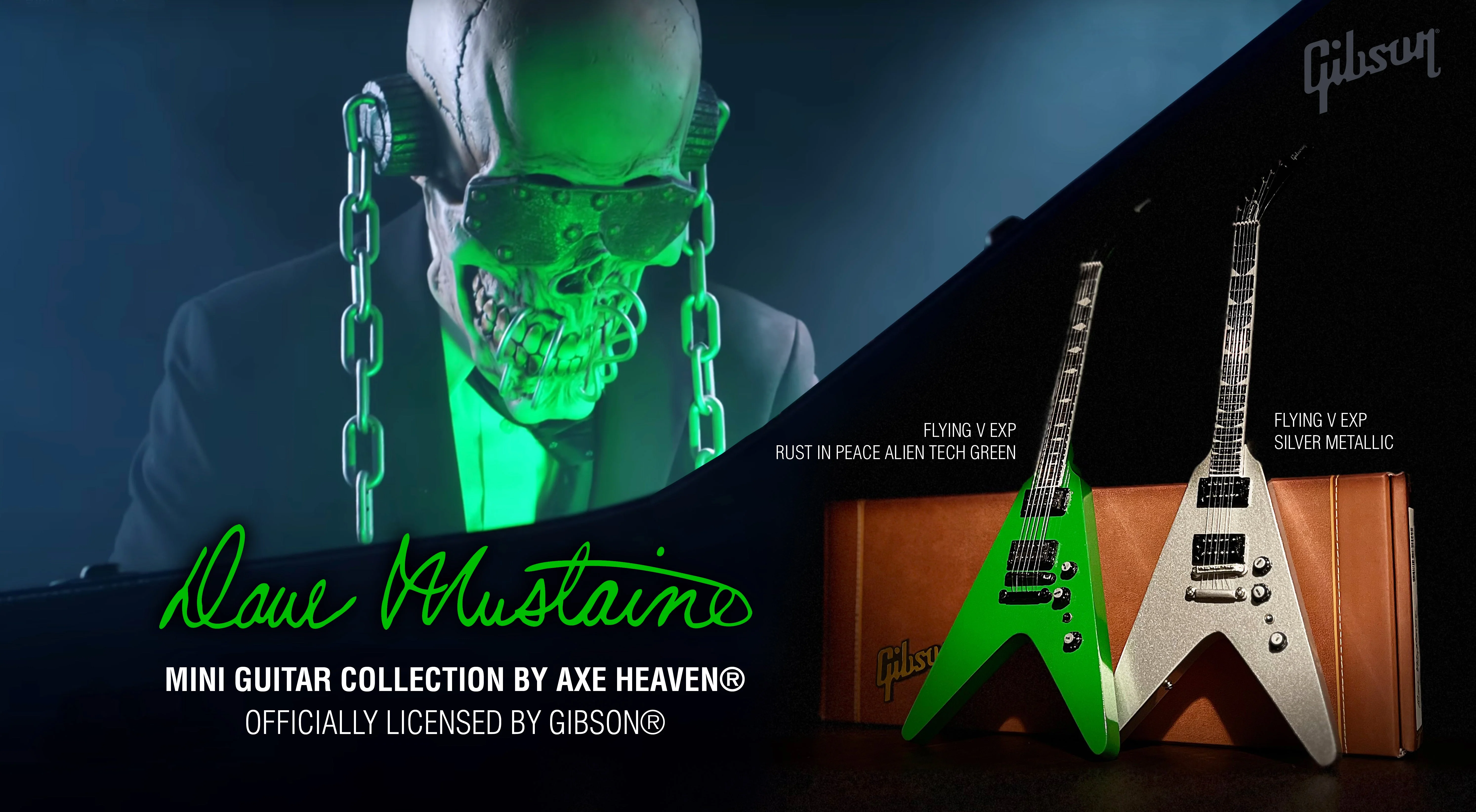 DAVE MUSTAINE GIBSON FLYING V EXP RUST IN PEACE ALIEN TECH GREEN MINI GUITAR MODEL - Image 8