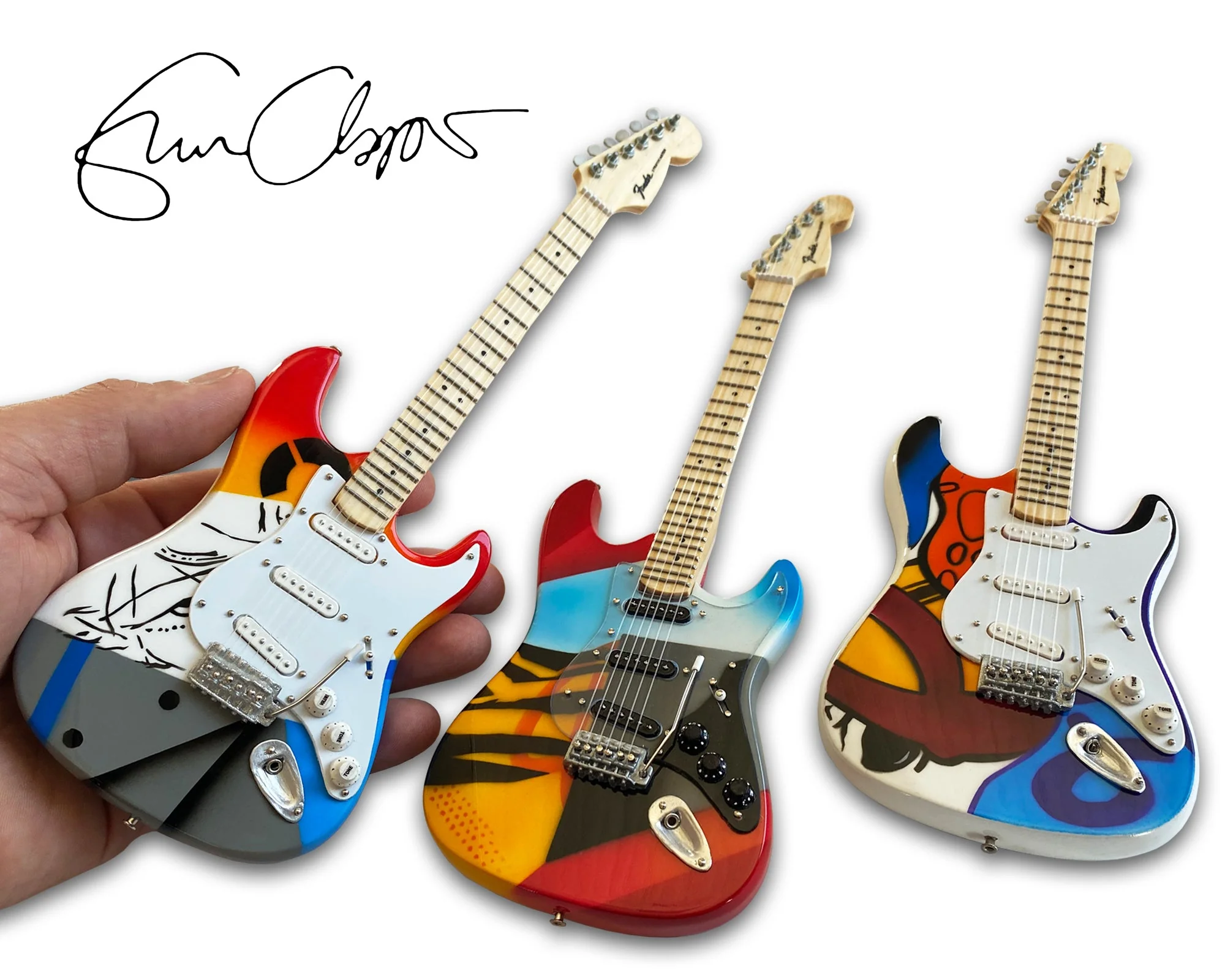 ERIC CLAPTON CRASH SET OF 3 MINI GUITAR REPLICAS - OFFICIALLY LICENSED FENDER' COLLECTION