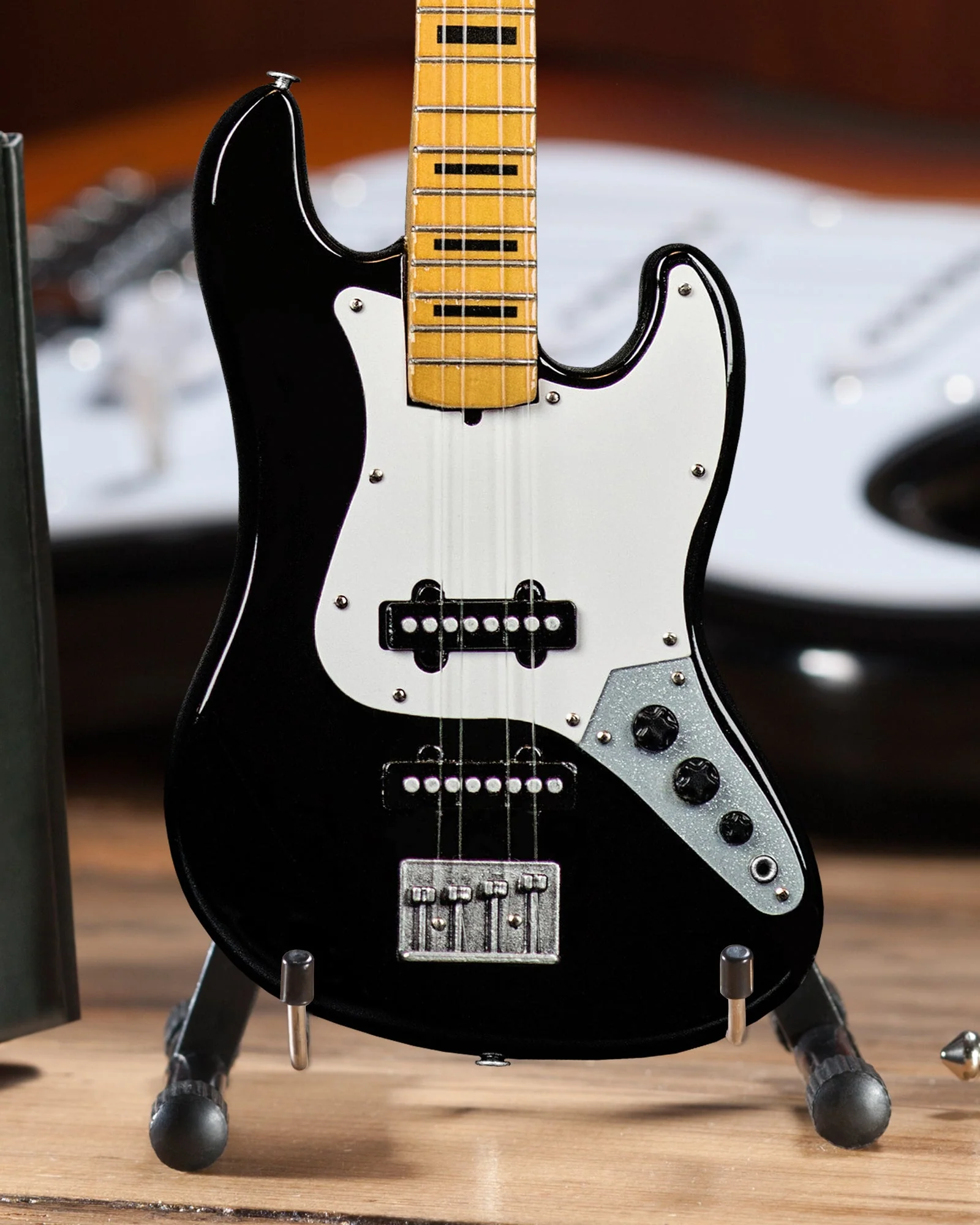 GEDDY LEE FENDER' JAZZ BASS' WITH BLACK INLAYS MINIATURE BASS GUITAR REPLICA - OFFICIALLY LICENSED - Image 4