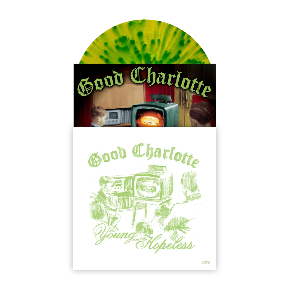 Good Charlotte 'The Young And The Hopeless' LP (Exclusive '” Limited to 500, "Reimagined Cover Print" Highlighter Yellow w/Green Splatter Vinyl)