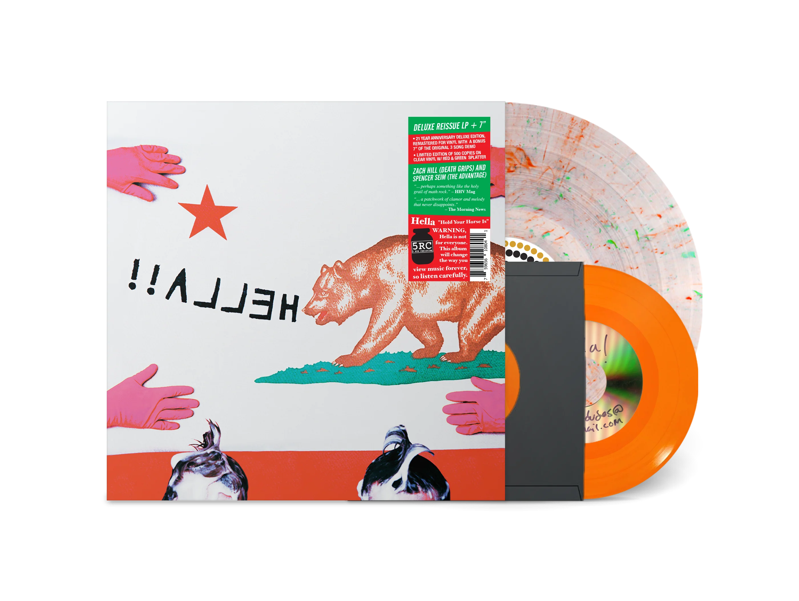HELLA ‘HOLD YOUR HORSE IS’ LP + 7" - EXCLUSIVE - LTD. 500 - CLEAR/RED/GREEN/ORANGE/SPLATTER