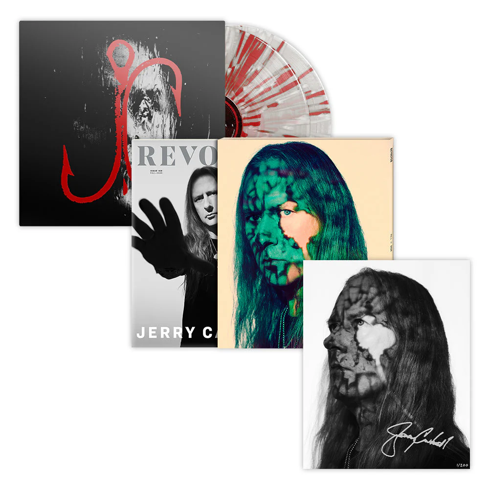 JERRY CANTRELL X REVOLVER BUNDLE - REVOLVER FALL 2024 ISSUE IN NUMBERED SLIPCASE W/ SIGNED 8"X10" &'I WANT BLOOD' 2LP - EXCLUSIVE - LTD. 500 - CLEAR/RED/WHITE/SPLATTER