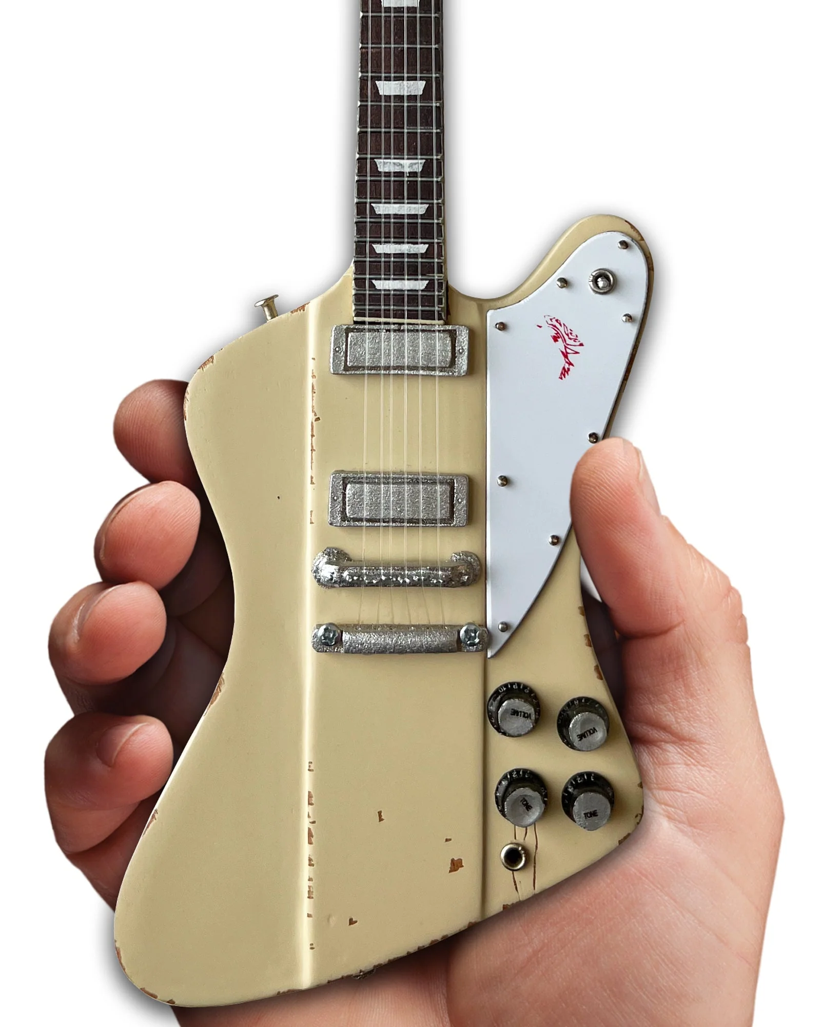 JOHNNY WINTER 1964 GIBSON FIREBIRD V POLARIS WHITE 1.4 SCALE MINI GUITAR - VINTAGE & DISTRESSED - Image 6
