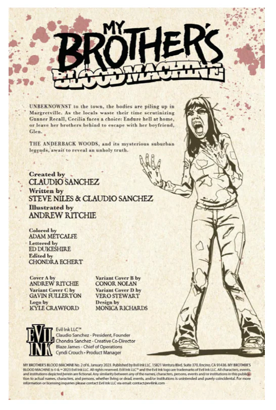 MY BROTHER’S BLOOD MACHINE by CLAUDIO SANCHEZ - COMIC BOOK ISSUE 2 OF 6 (EXCLUSIVE COVER) - Image 2