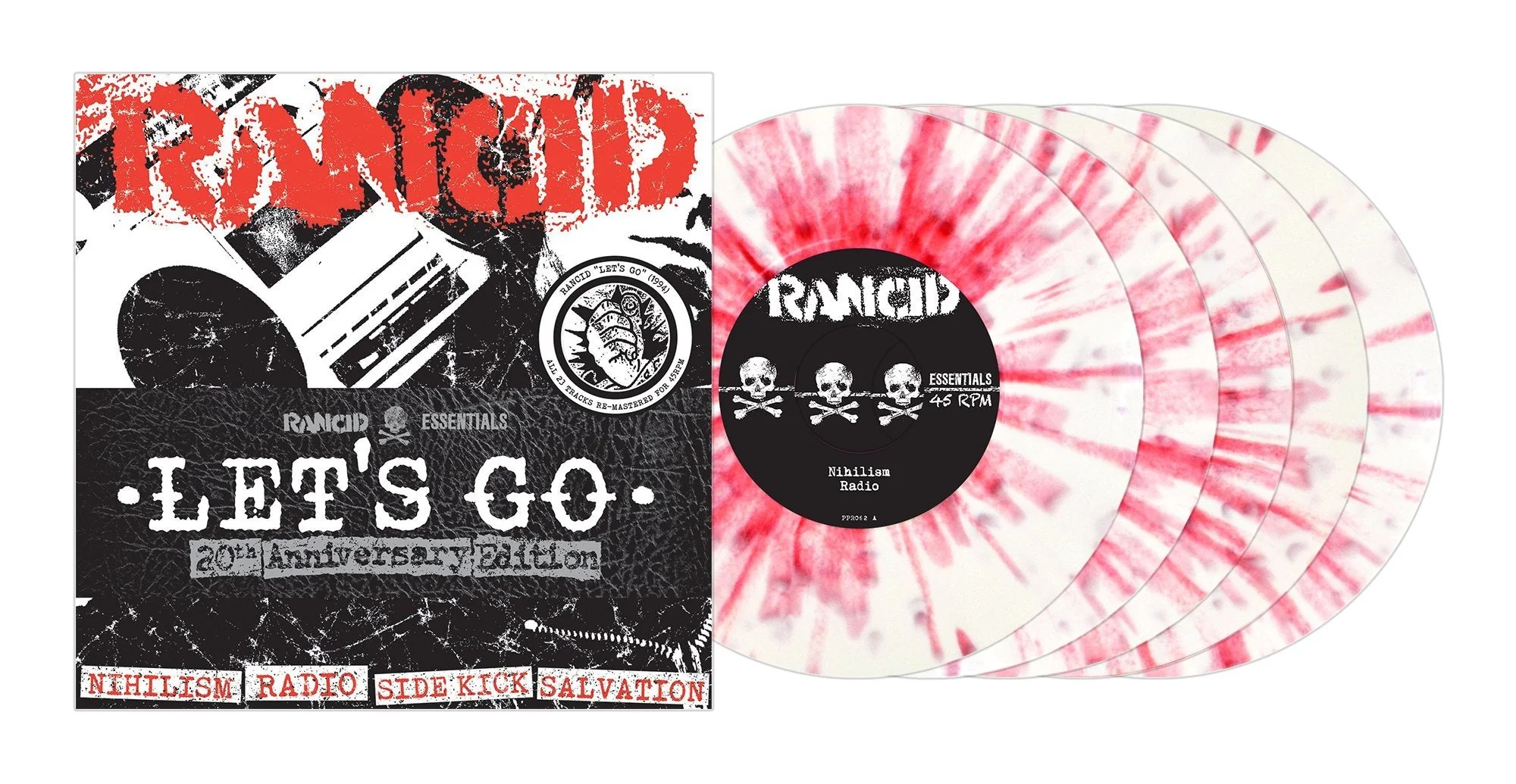 RANCID 'LET'S GO' 5x7" SINGLES - WHITE/RED