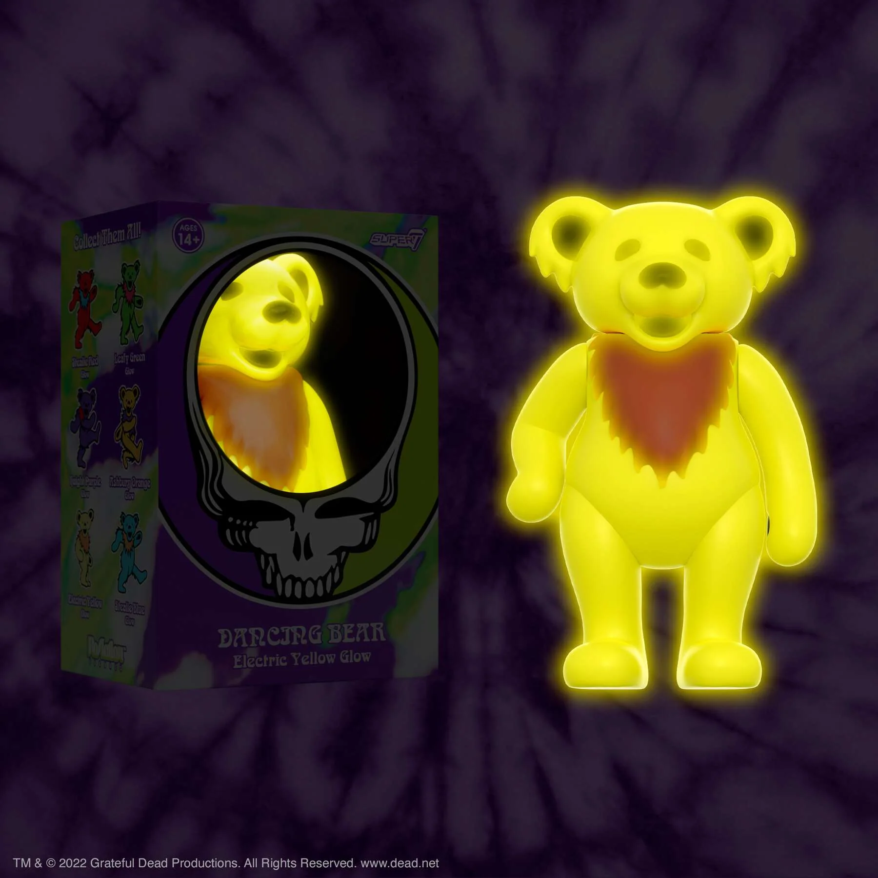 SUPER7 REACTION GRATEFUL DEAD W3 DANCING BEARS - ELECTRIC YELLOW/GLOW IN THE DARK - Image 2
