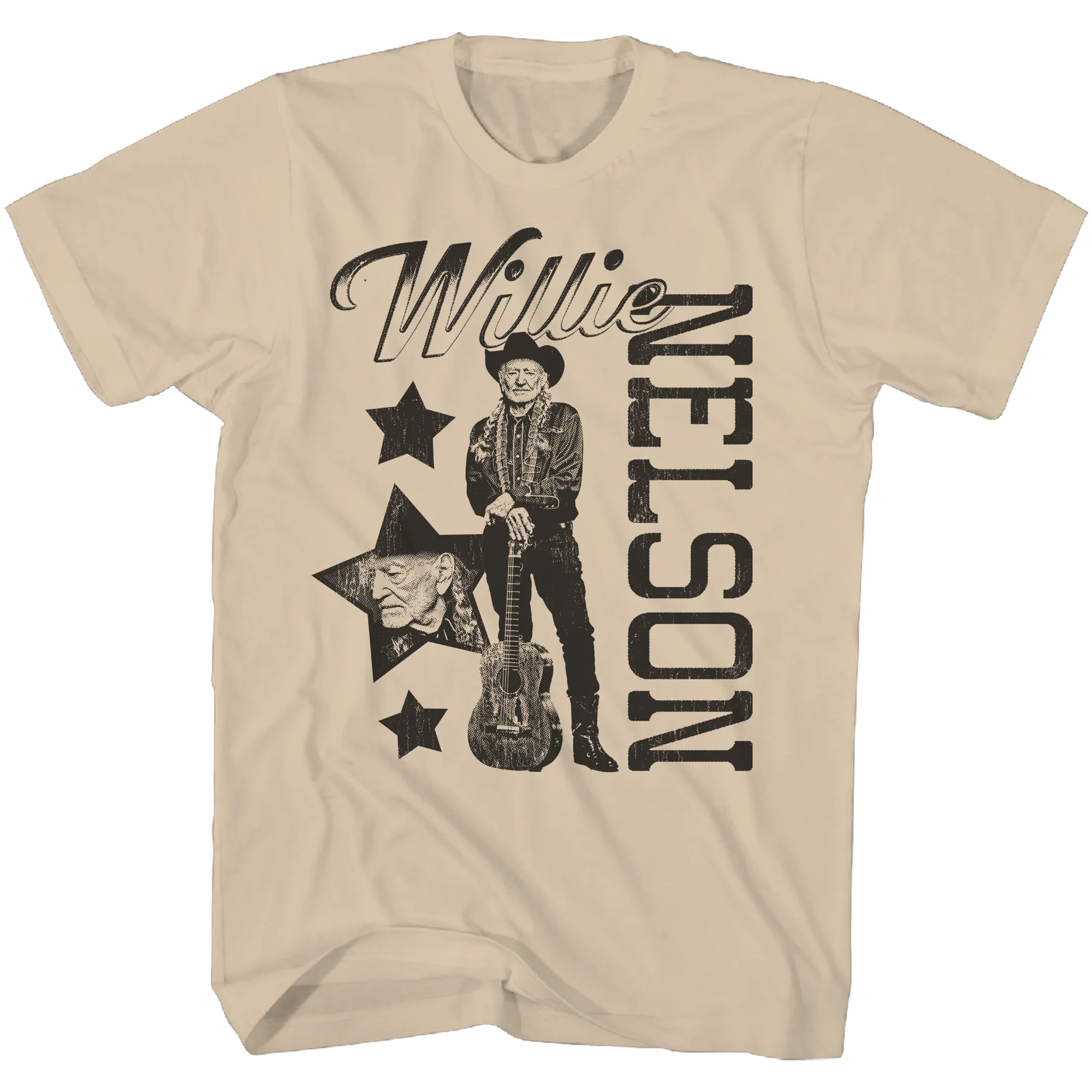 WILLIE NELSON TAN STAR COLLAGE T-SHIRT